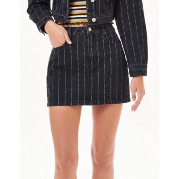 PACSUN striped vintage washed distressed denim jean mini skirt sz 25 - Picture 1 of 6